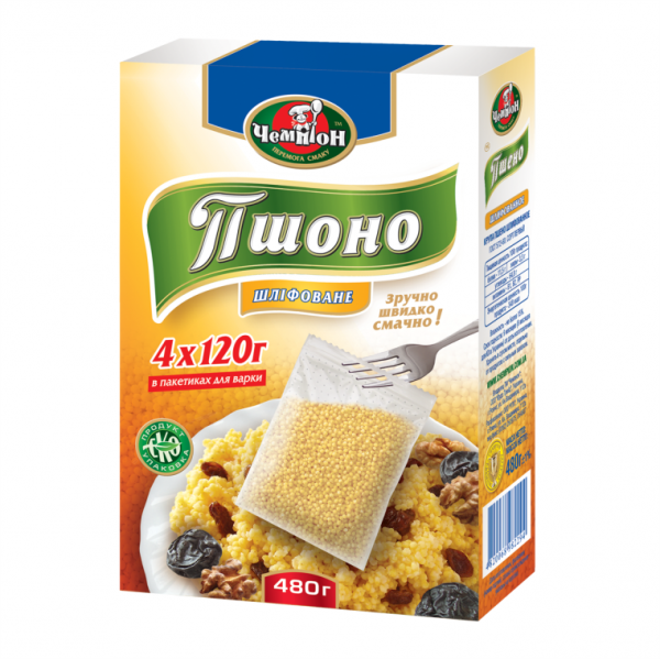 Крупа Пшоно шліфоване ЧЕМПІОН, 480г (4х120г)